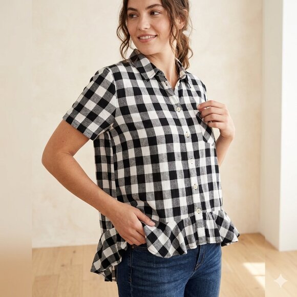 Madewell Tops - Madewell Women's Size Large Buffalo Check Black White Plaid Short Sleeve Blouse
